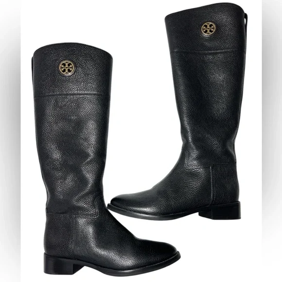 Tory Burch Junction Riding Boot in Black Tumbled Leather with box - Picture 4 of 16
